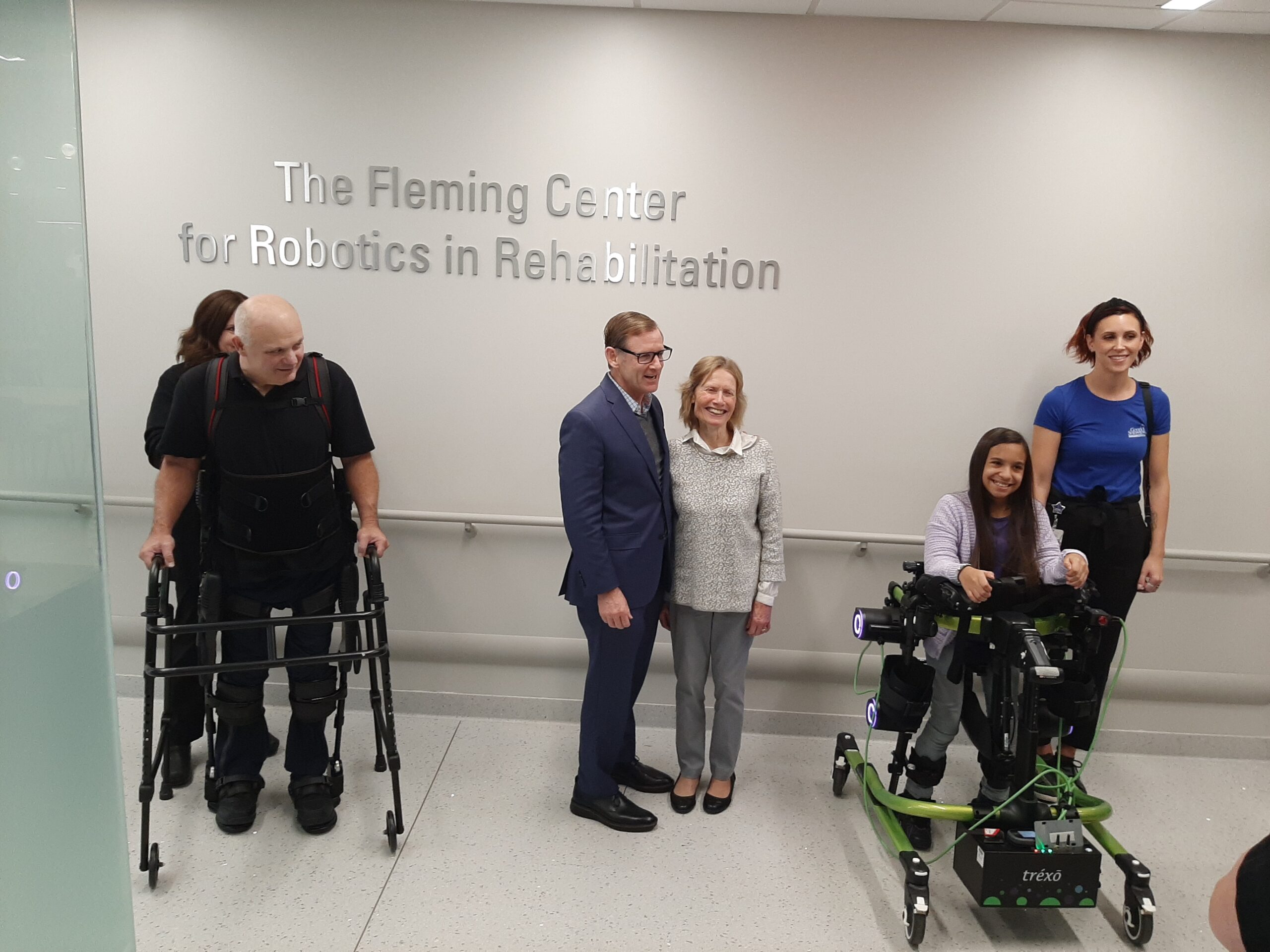 A group gathers to dedicate The Fleming Center for Robotics in Rehabilitation at Good Shepherd Rehabilitation Hospital in Center Valley, Pa.