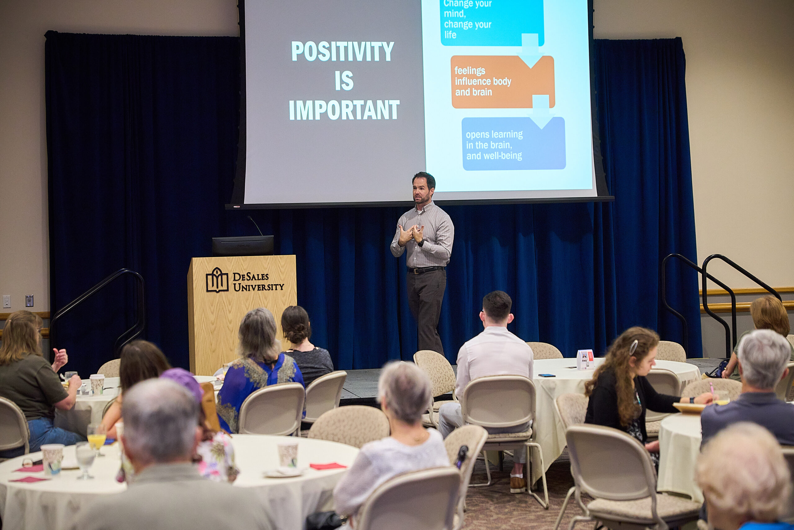 James Durham, president and founder of TBI One Love, provides his keynote speech at the 2023 Mind Your Brain Lehigh Valley conference at DeSales University.